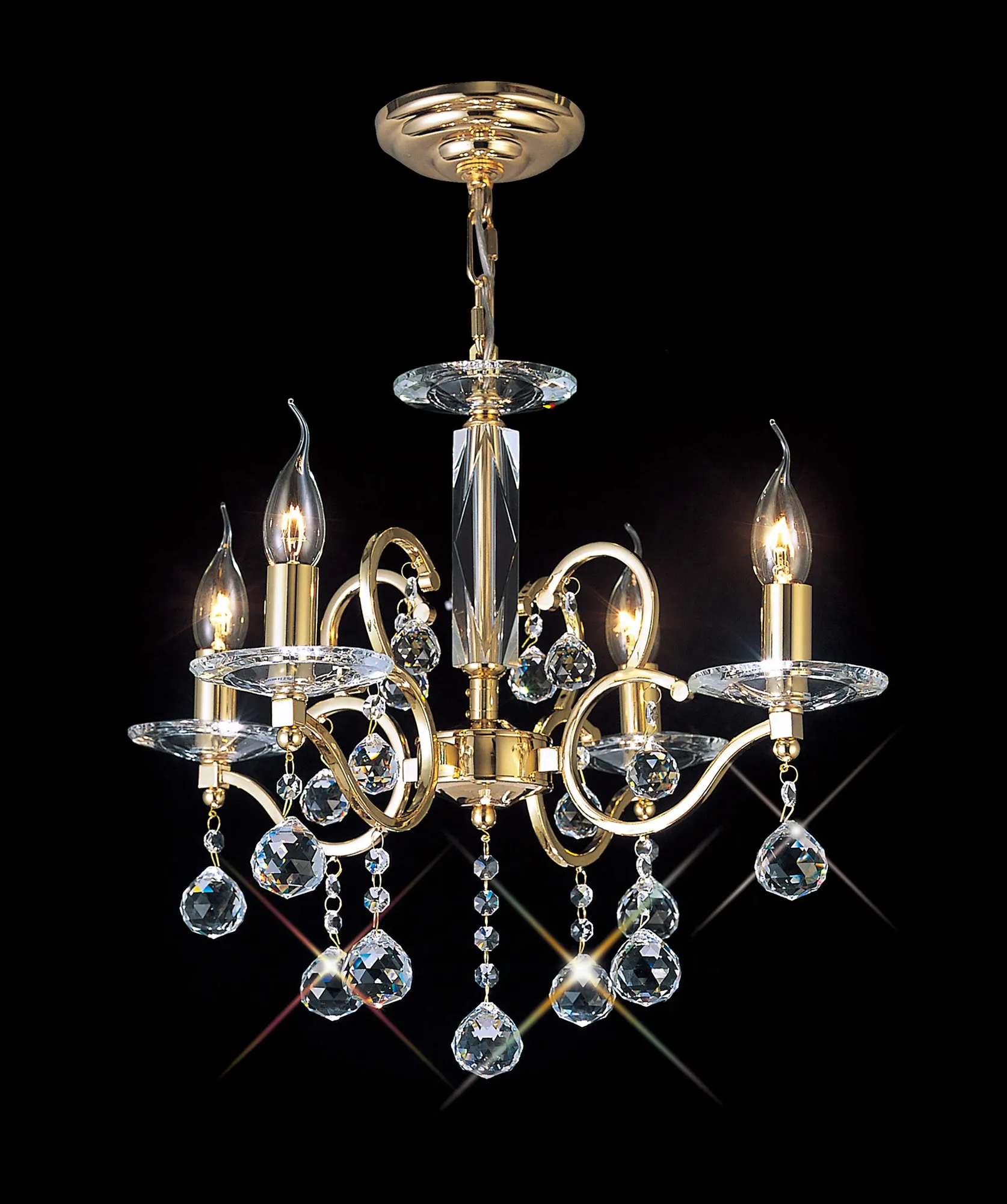 Zinta French Gold Crystal Ceiling Lights Diyas Multi Arm Crystal Fittings